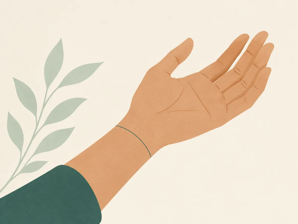 Illustration: A wrist and open hand, palm up, a fine line running through the wrist