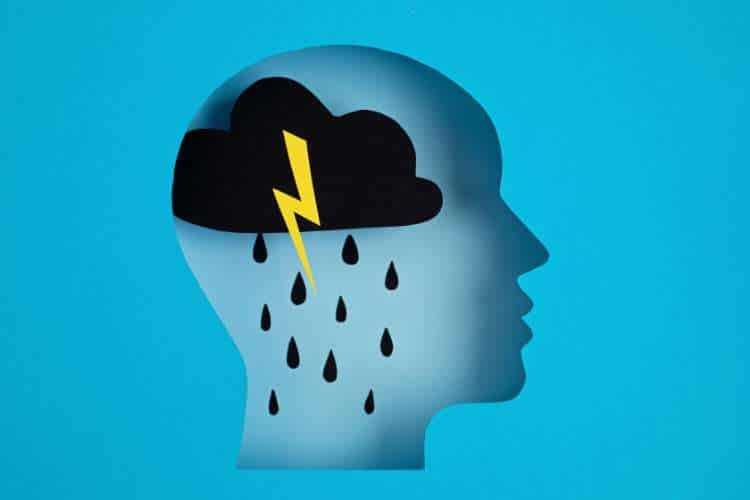 Illustration of a head with a storm cloud inside